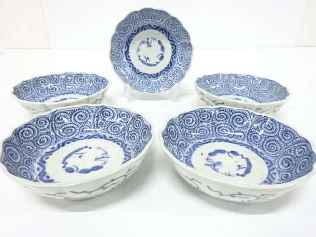 古伊万里　染付　蛸唐草　なます皿　5客